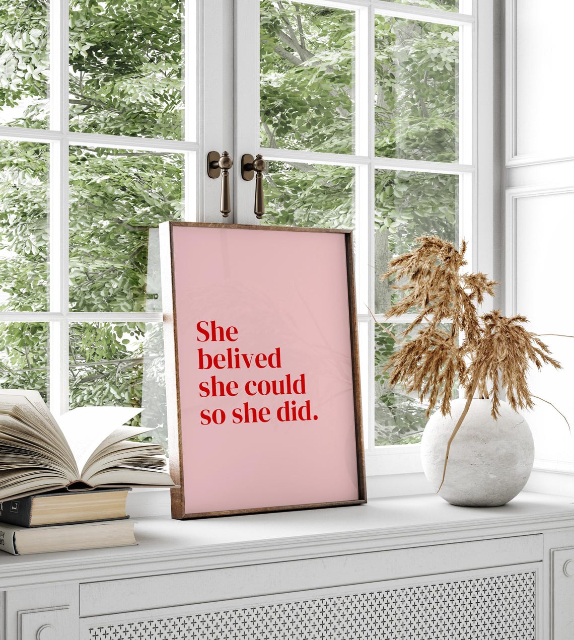She Believed She Could So She Did Pink Motivational Quote Wall Art - Image 4