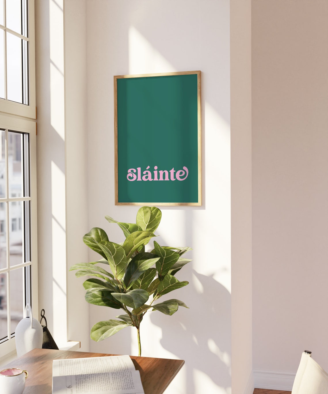 Slainte Irish Cheers Toast Pink Retro Typography Green Poster - Image 3
