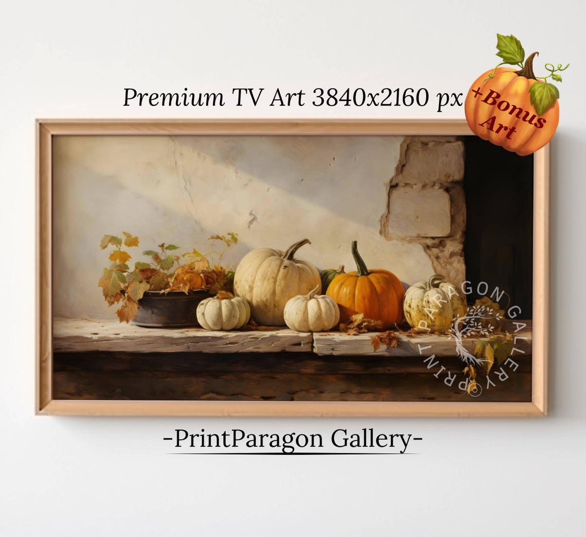 White Pumpkins on Sunlit Rustic Windowsill Minimal Fall Poster