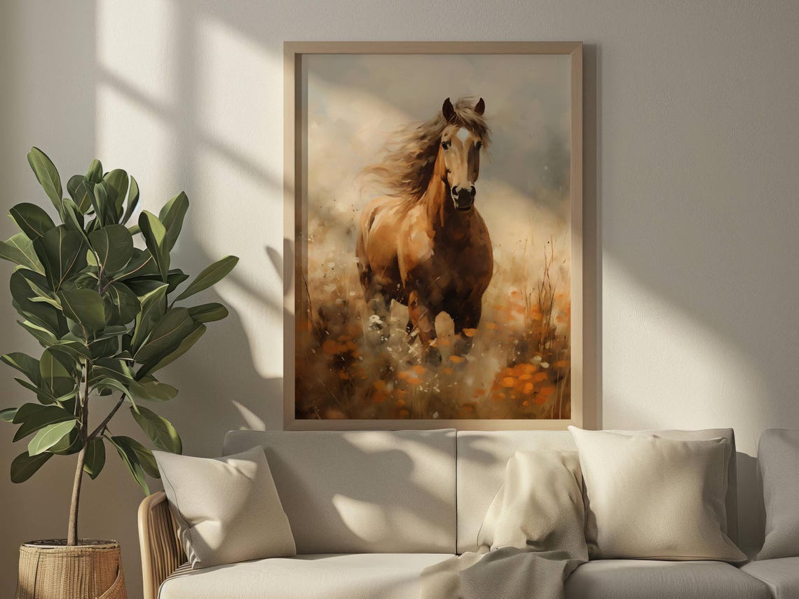 Wild Horse Oil Painting Animal Scenery Horse Print Pet Portrait Wall Decor Horse Home Decor Wall Art Animal - Image 2