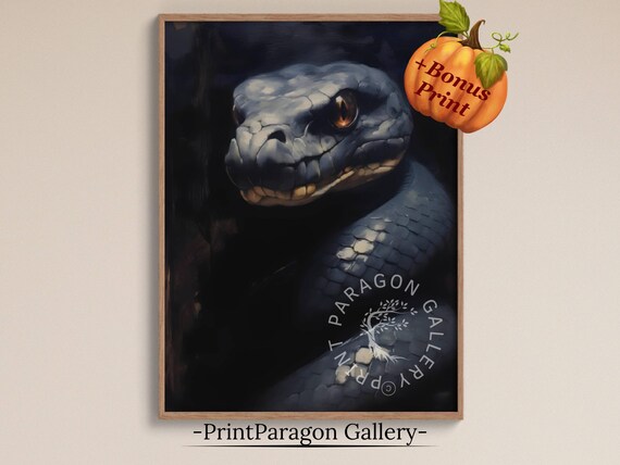 Spooky Snake Oil Painting Ambient Halloween Home Decor Moody Vintage Halloween Black Snake Wall Art Black Mamba Home Decor Wall Art