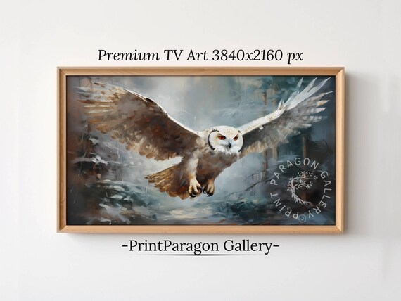 Snowy Owl In Flight Over Winter Forest White Wings Wildlife Poster