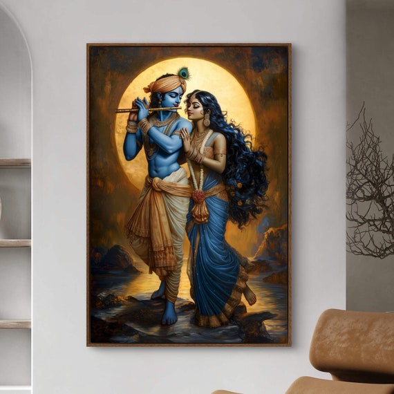 Divine Krishna And Radha Art Print, Spiritual Decor