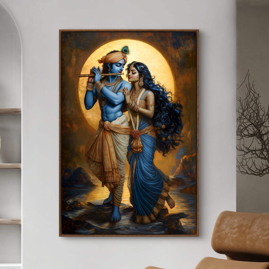 Divine Krishna And Radha Art Print, Spiritual Decor