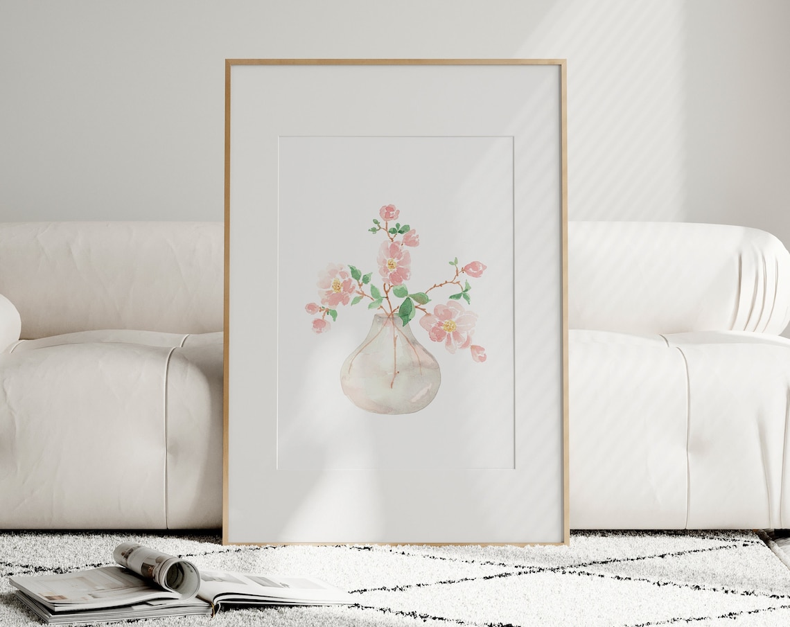 Flowers In Vase Watercolor Art Print, Floral Bouquet