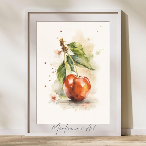 Red Cherry Watercolor Kitchen Decor Instant