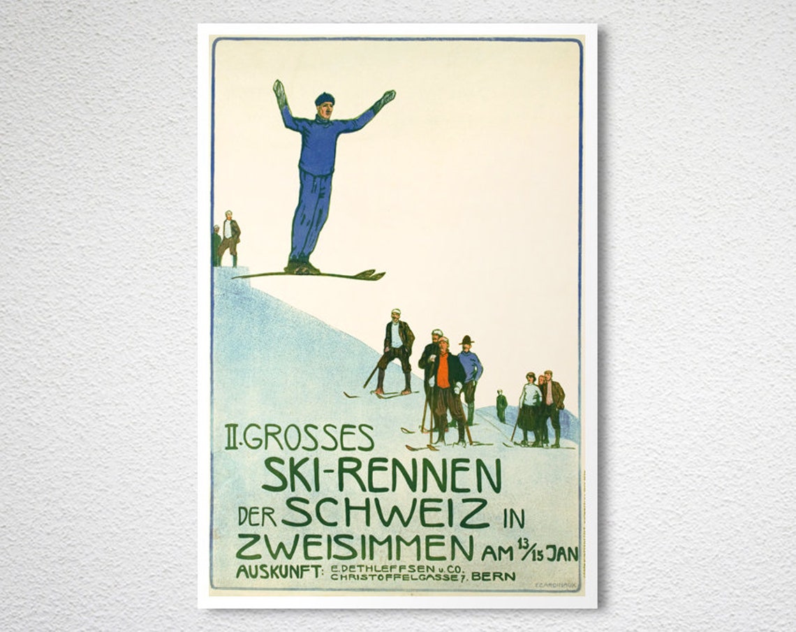 II Grosses Ski Rennen Schweiz Zweisimmen Vintage Ski Race Poster - Image 2