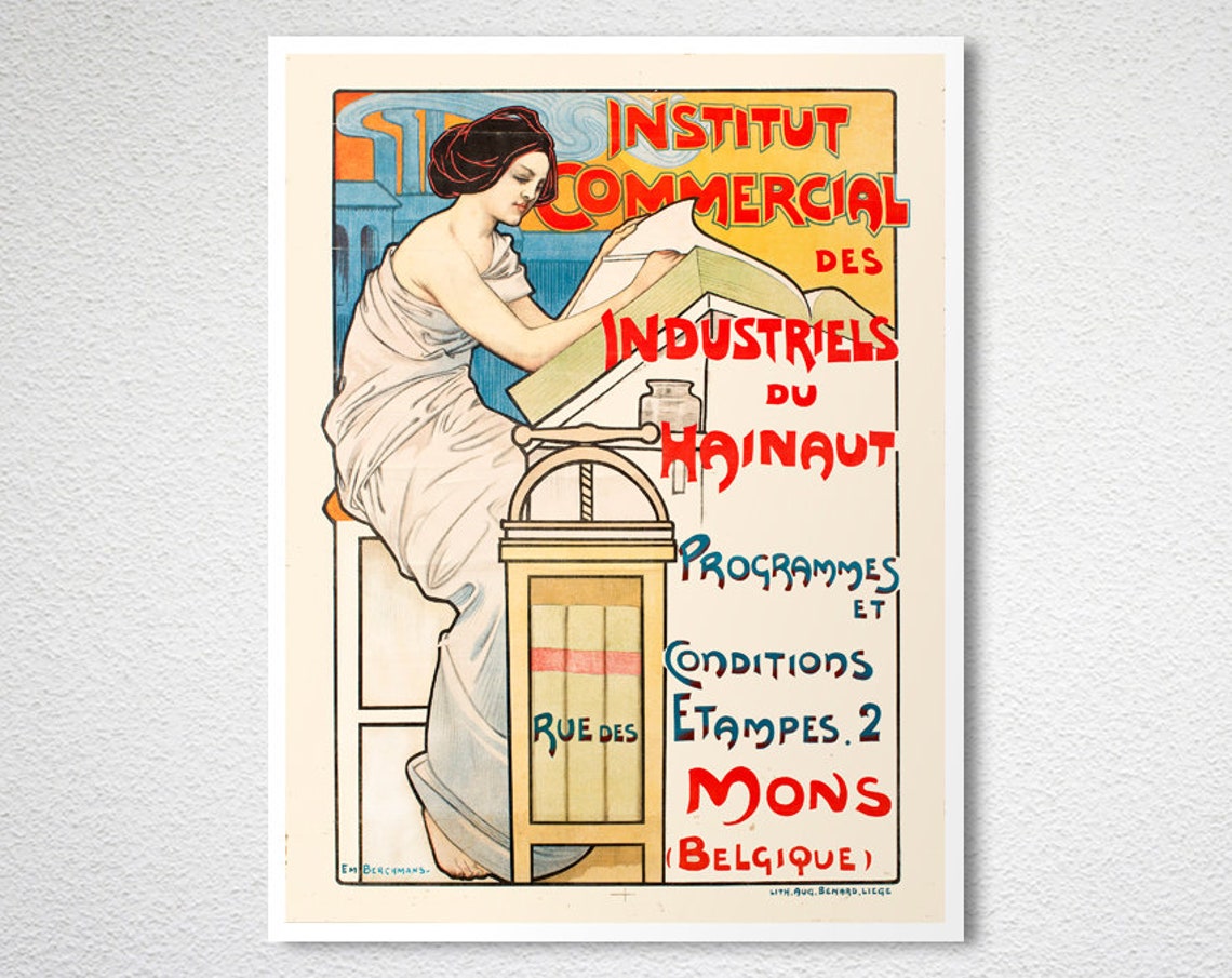 Institut Commercial Hainaut Vintage Belgian Art Nouveau Poster - Image 2