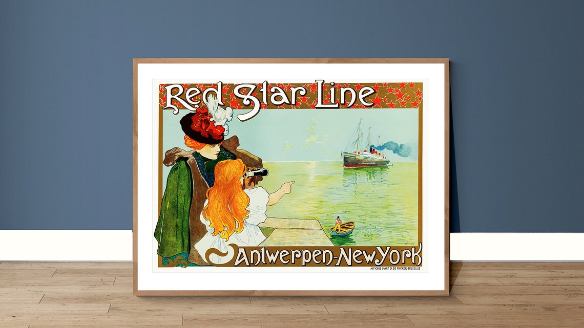 Red Star Line Antwerpen New York Vintage Ocean Liner Travel Poster