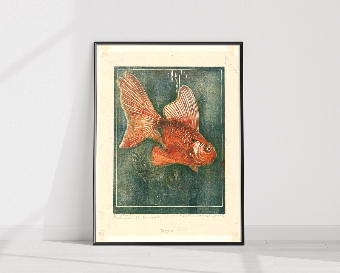 Red Goldfish Japanese Woodblock Vintage Pond Aquatic Art Poster - Image 4