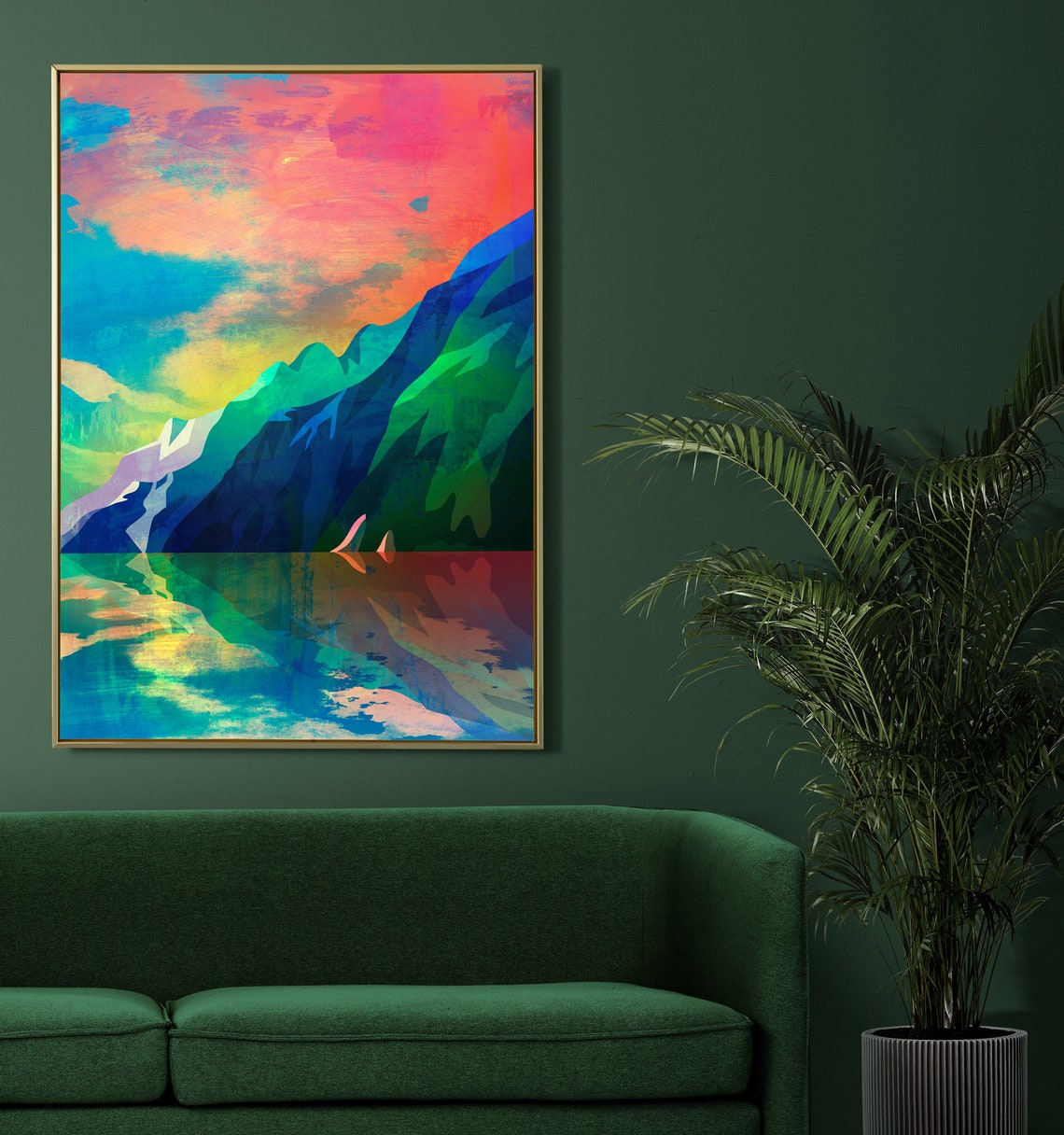 Sunset Lake Reflection with Colorful Mountains Landscape Poster - Image 3