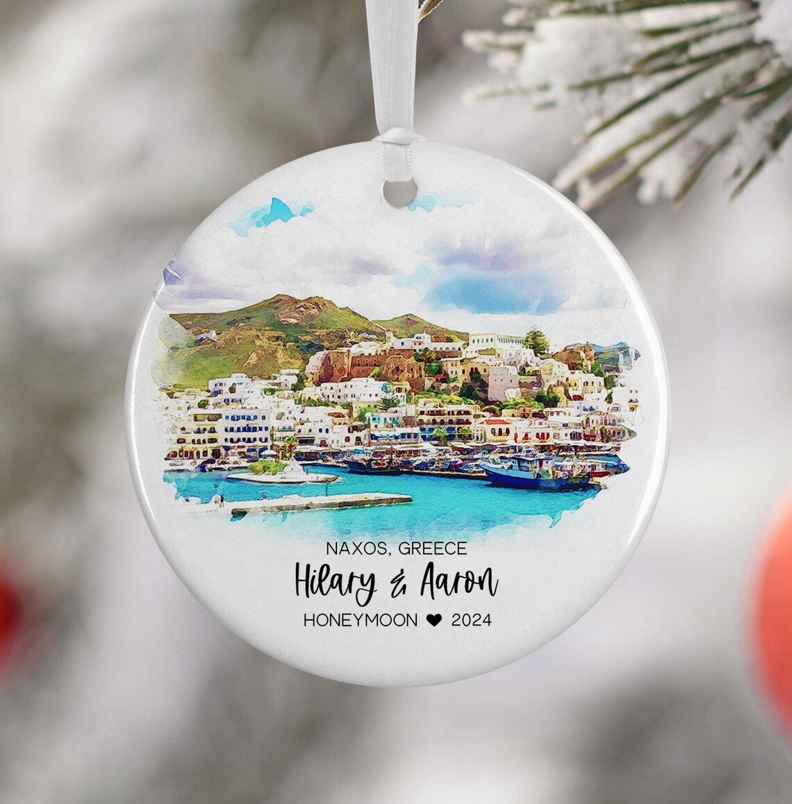 Custom Naxos Greece Ornament Watercolor Travel Poster