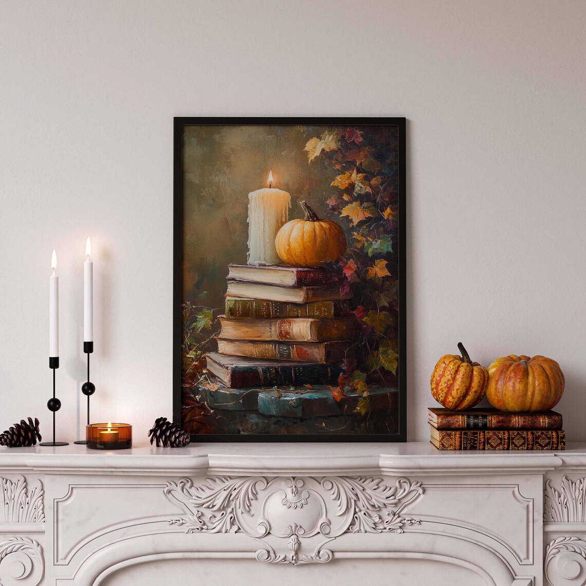 Stack Of Books Fall Print, Rustic Autumn Decor