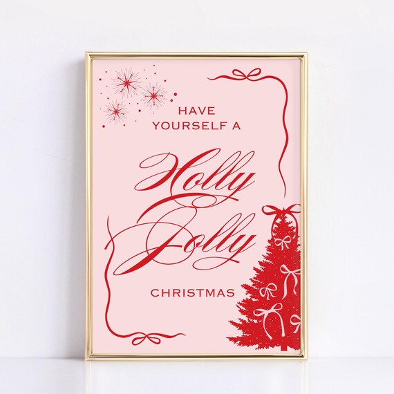 Trendy Christmas Wall Art Merry Christmas Print Coquette Christmas Art Pink Bow Print Cute Winter Wall Art Girly Pink Christmas Poster