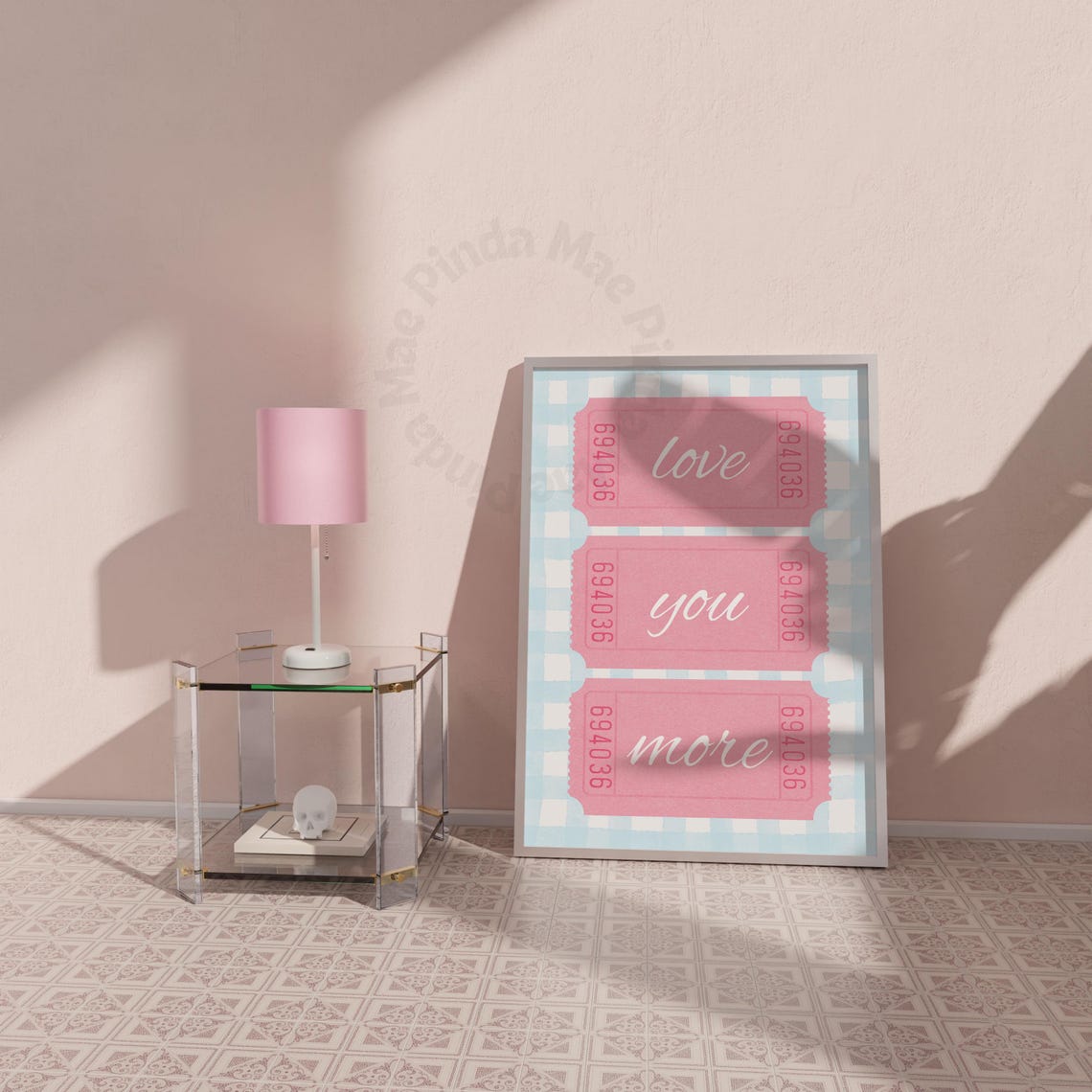 Love You More Pink Ticket Stubs Gingham Romantic Keepsake Poster - Image 2
