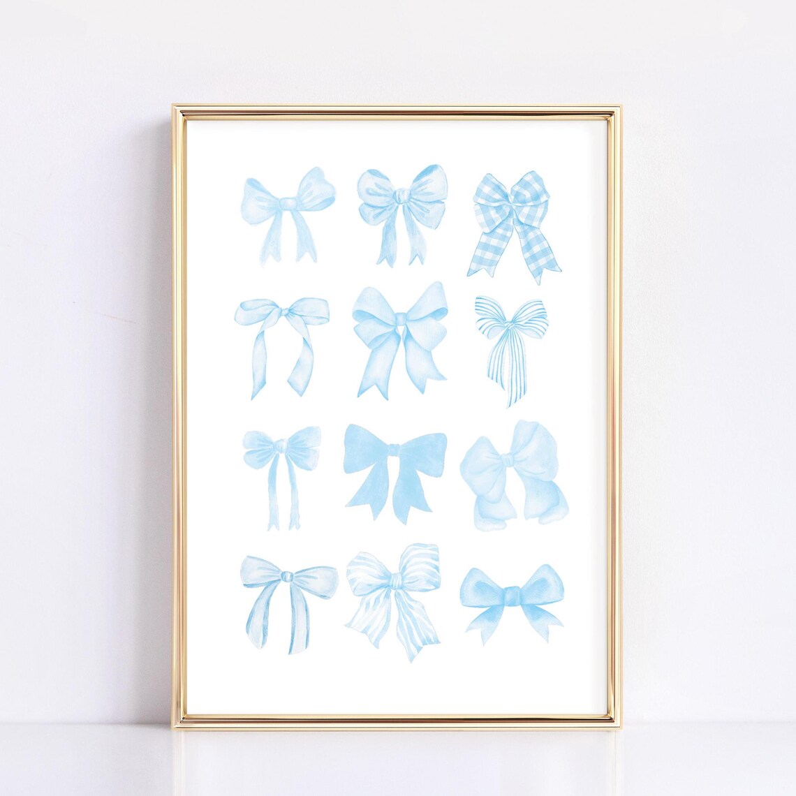 Baby Blue Watercolor Bow Grid Coquette Nursery Kids Room Poster