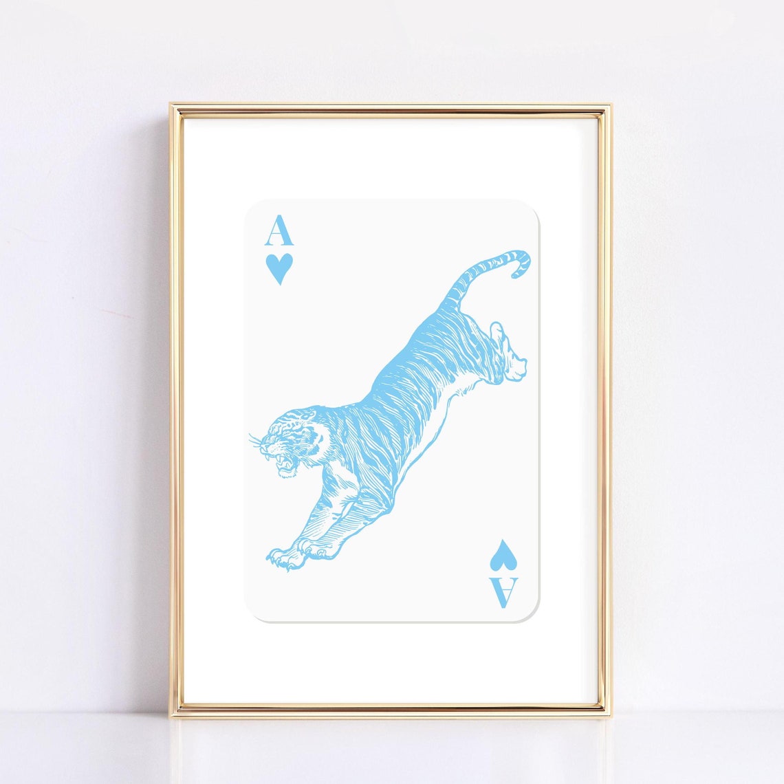 Blue Tiger Ace of Hearts Trendy Sky Blue Playing Card Poster