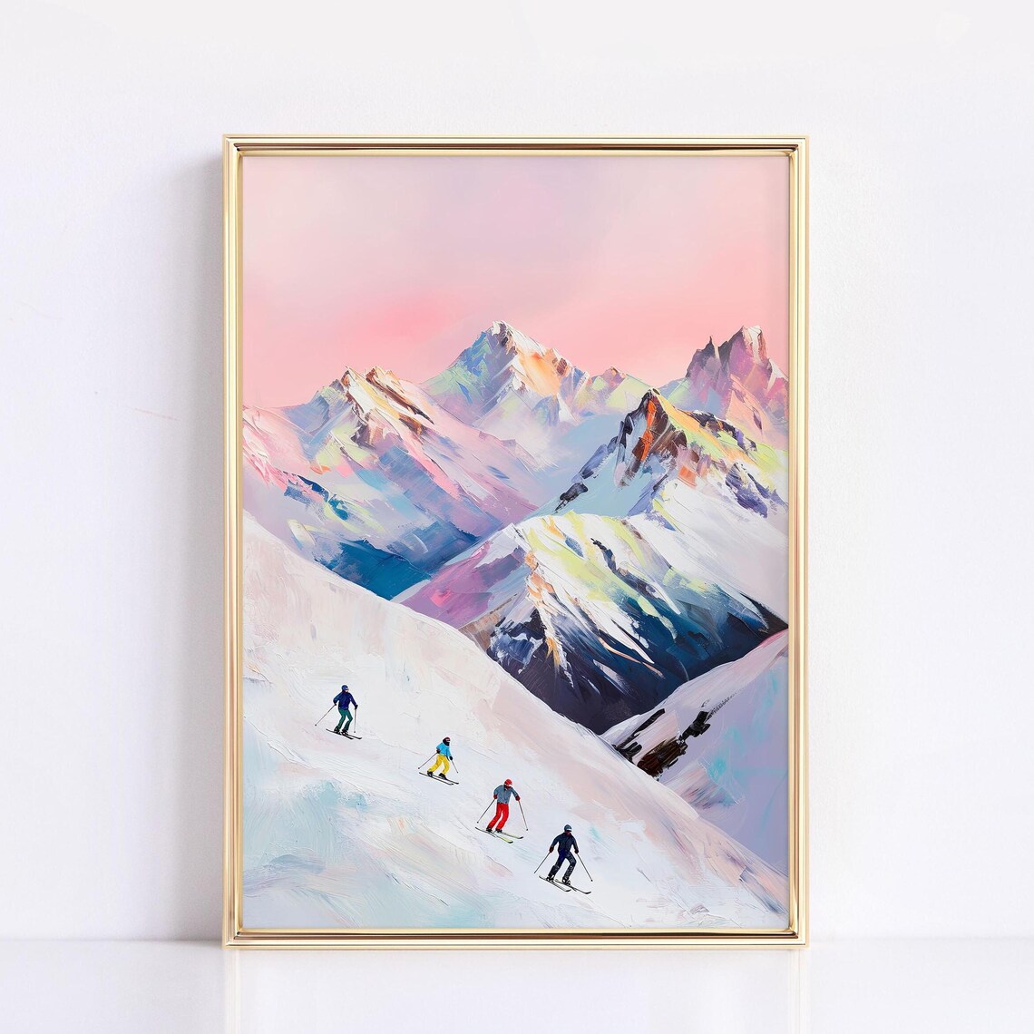Skiing Pastel Oil Painting Winter Art Print