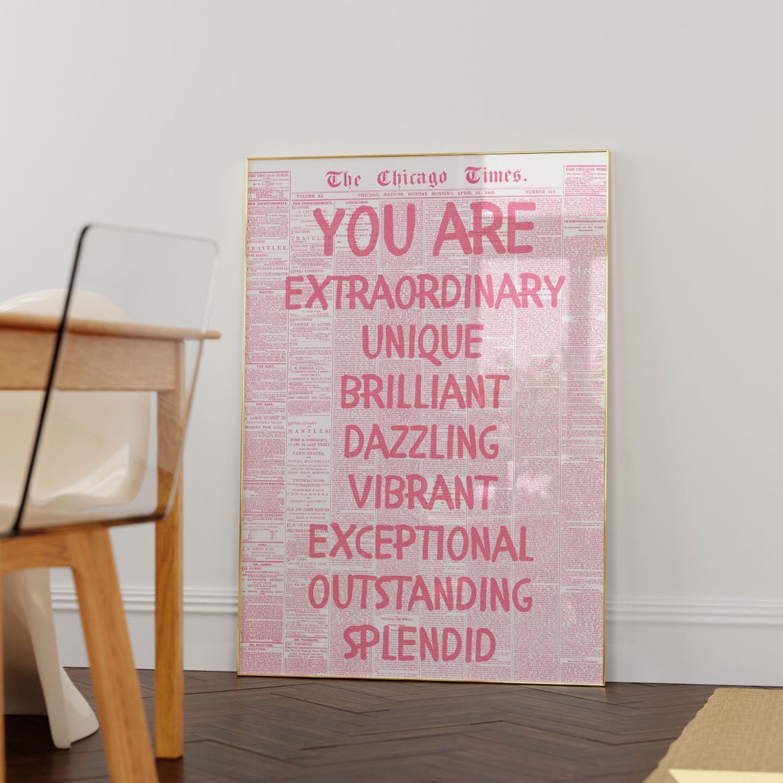 You Are Extraordinary Affirmations Pink Newspaper Quote Poster