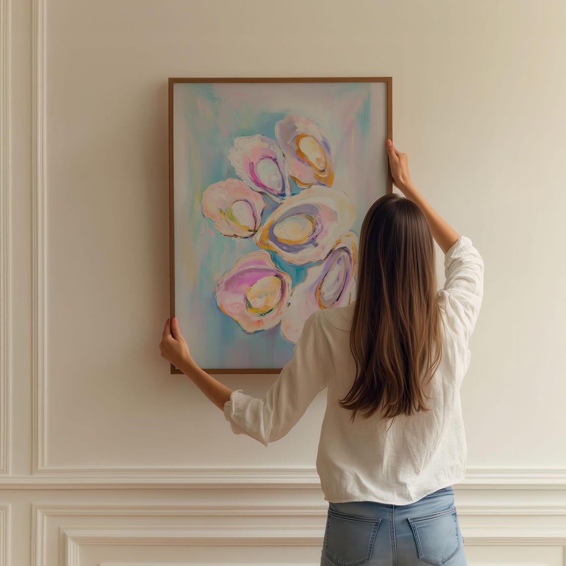 Pastel Oyster Shell Watercolor Coastal Kitchen Seafood Art Poster - Image 2
