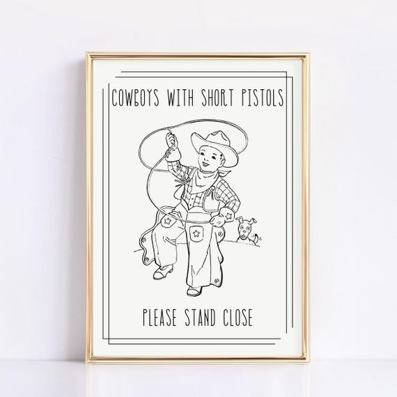 Short Pistols Physical Print Cowboy Bathroom Print Funny Bathroom Wall Art Western Bathroom Decor Humor Art Bathroom Sign Amusing Trendy
