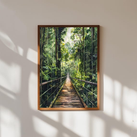 Rainforest Bridge Watercolor Print Taman Negara Jungle Art