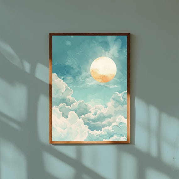 Blue Sky Nursery Print Whimsical Clouds Wall Art