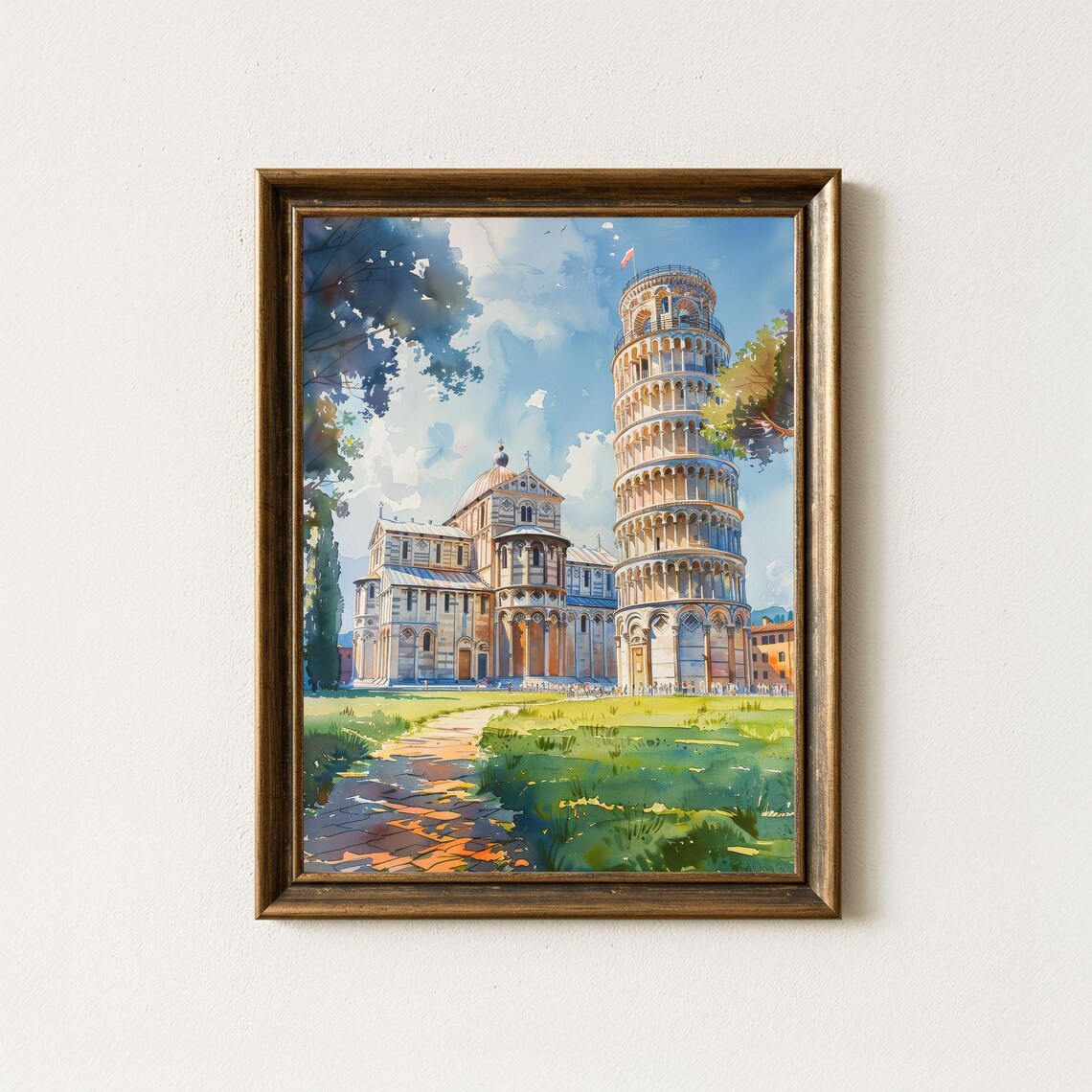Leaning Tower Of Pisa Watercolor Art Print, Travel Poster