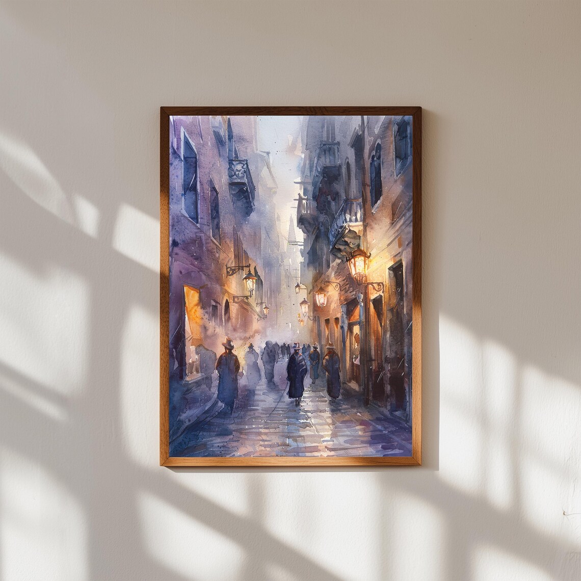 Venice Italy Narrow Street Evening Lamps Watercolor Art Poster