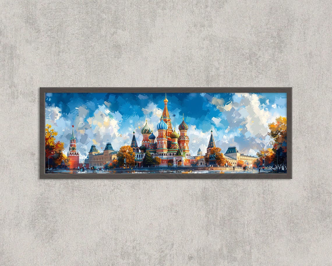 St Basils Cathedral Red Square Moscow Sunset Panoramic Art Poster