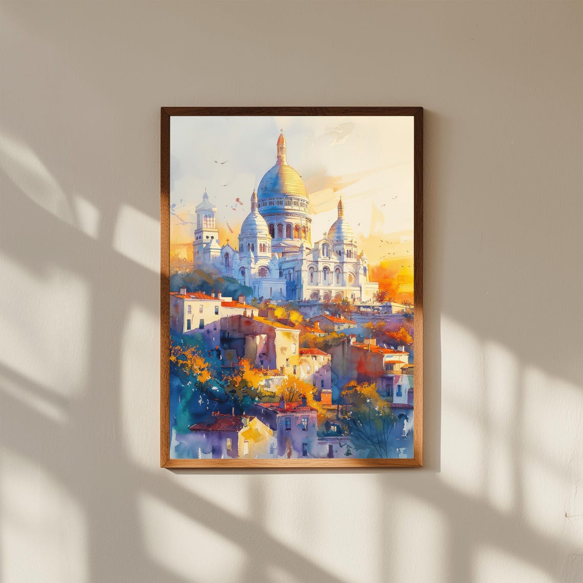 Paris Sacre Coeur Basilica Montmartre Sunset Watercolor Poster