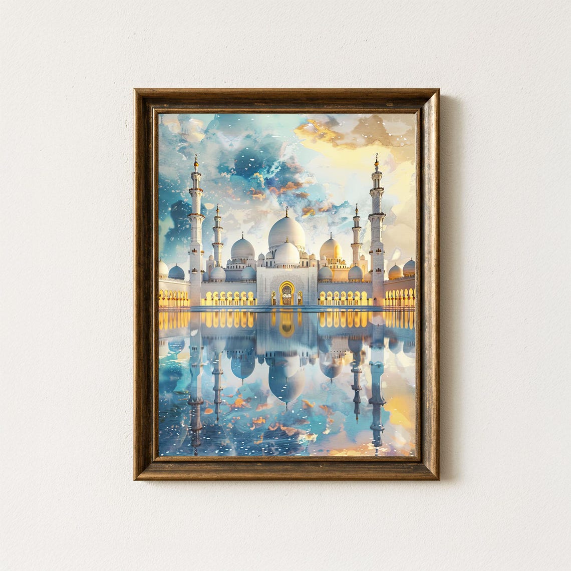 Sheikh Zayed Grand Mosque Abu Dhabi Watercolor Reflection Poster