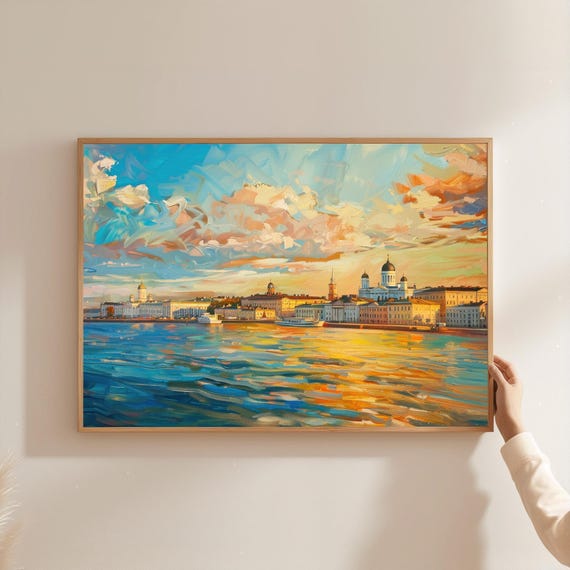 Helsinki Cathedral Art Print Finland Waterfront Cityscape Oil Painting