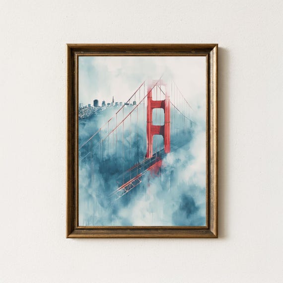 Golden Gate Bridge Watercolor Print San Francisco Skyline Art