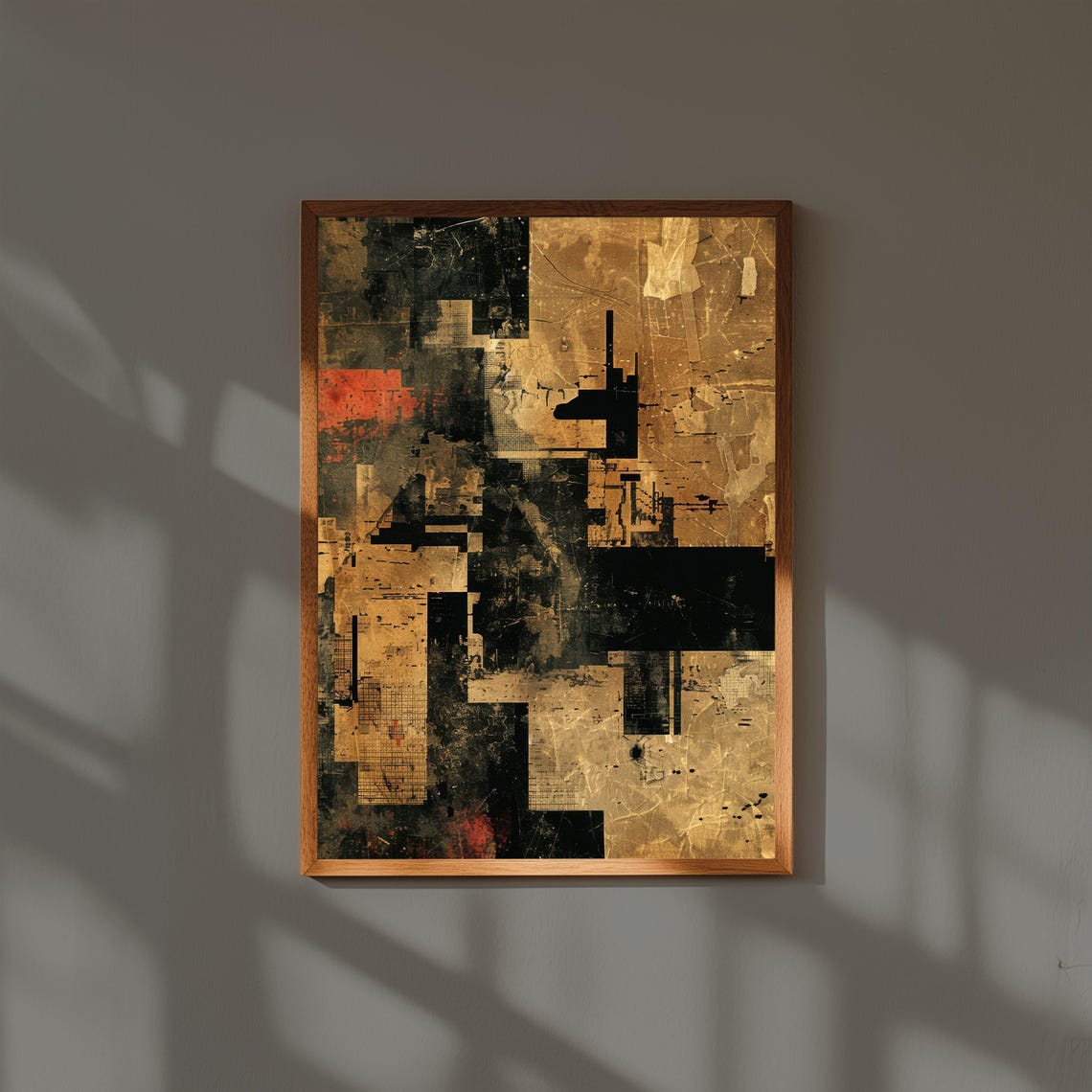 Bold Golden Grunge Geometric Abstract Blocks Modern Art Poster