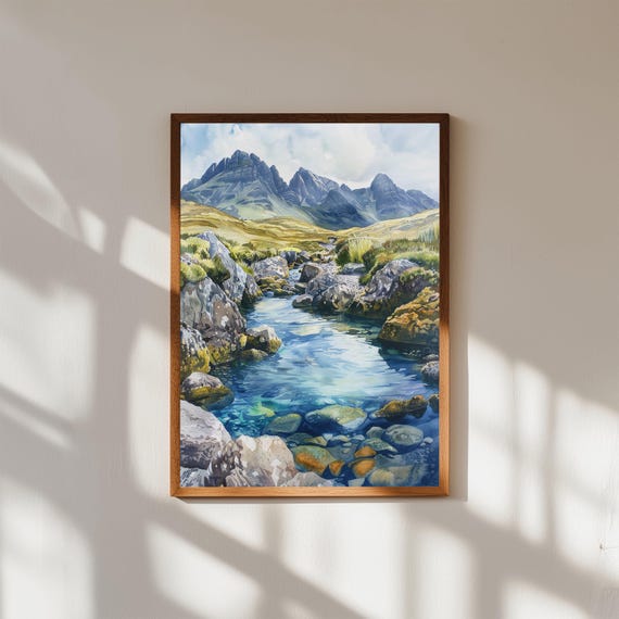 Fairy Pools Scotland Watercolor Print Mountain Stream Isle of Skye