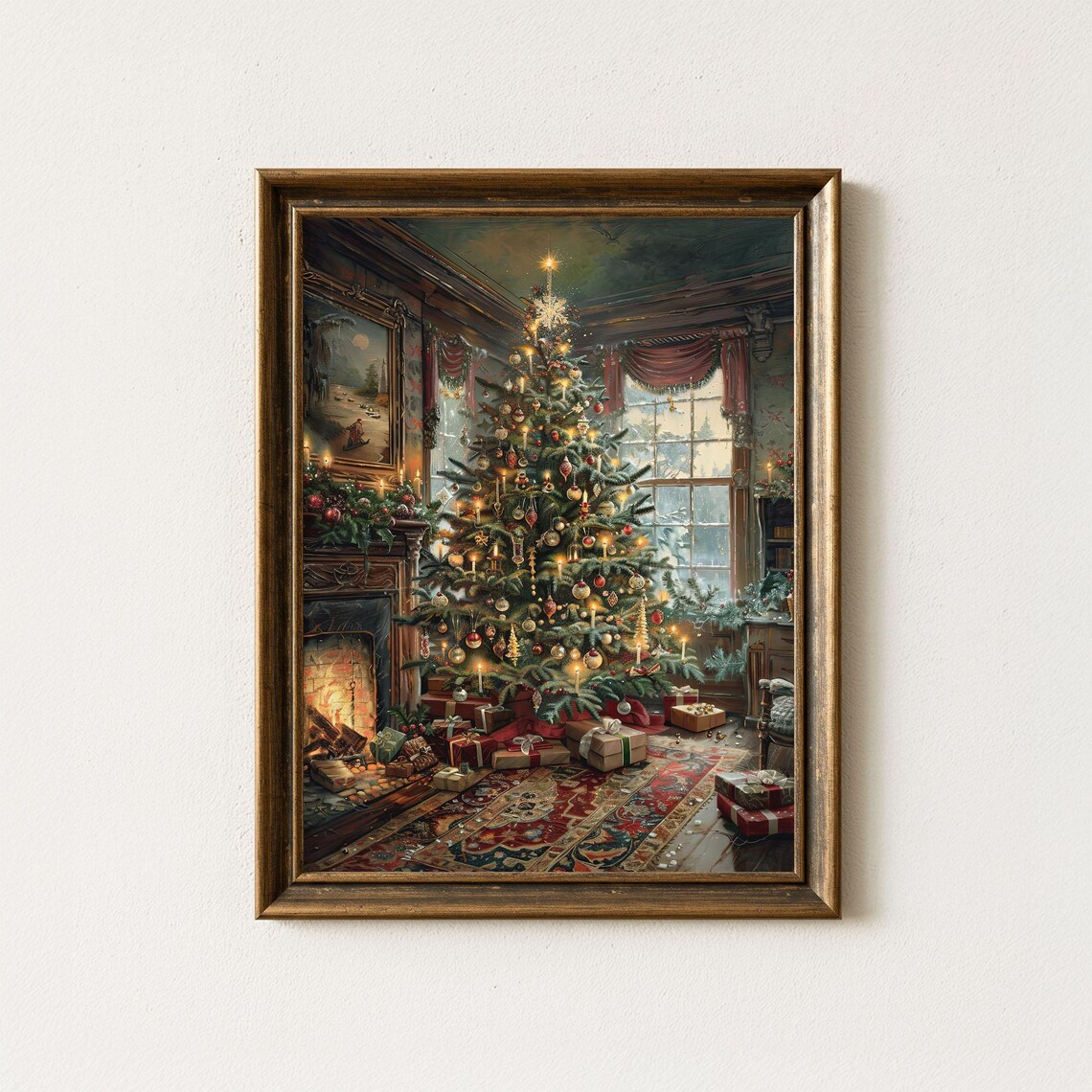 Victorian Christmas Tree in 19th Century Parlor Oil Painting Holiday Poster Art