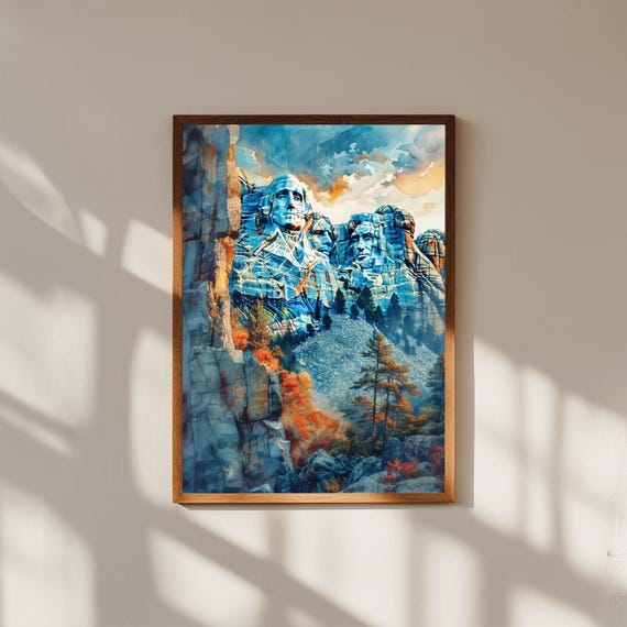 Mount Rushmore Watercolor Print Landmark Travel Poster