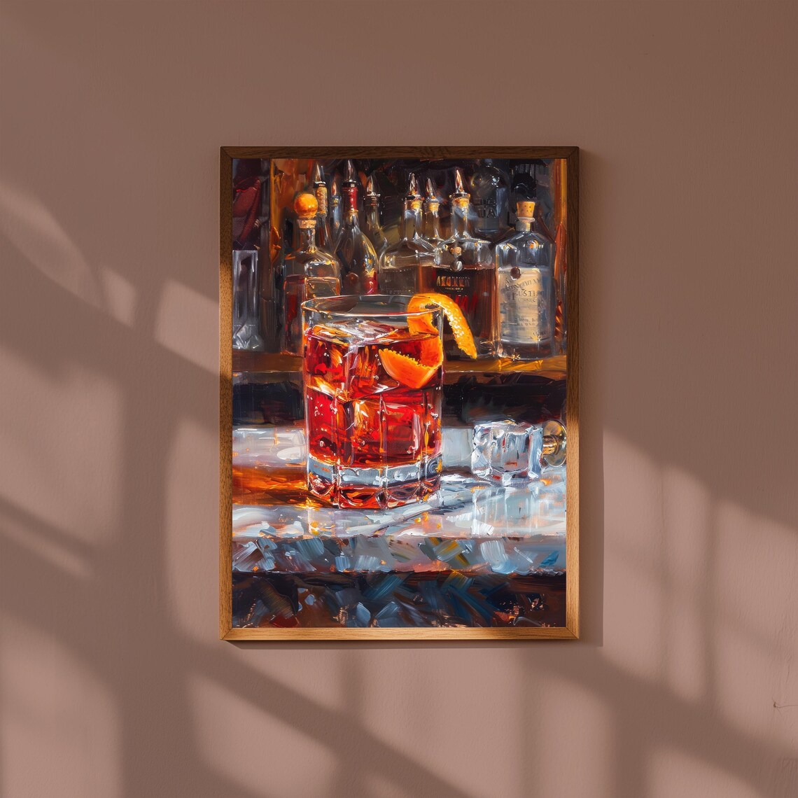 Negroni Cocktail in Rocks Glass with Orange Twist on Bar Poster