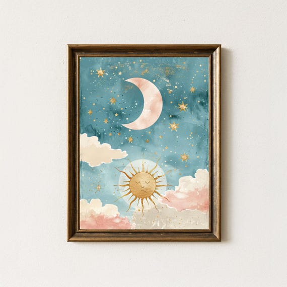 Sun And Moon Nursery Print Celestial Boho Baby Room Decor