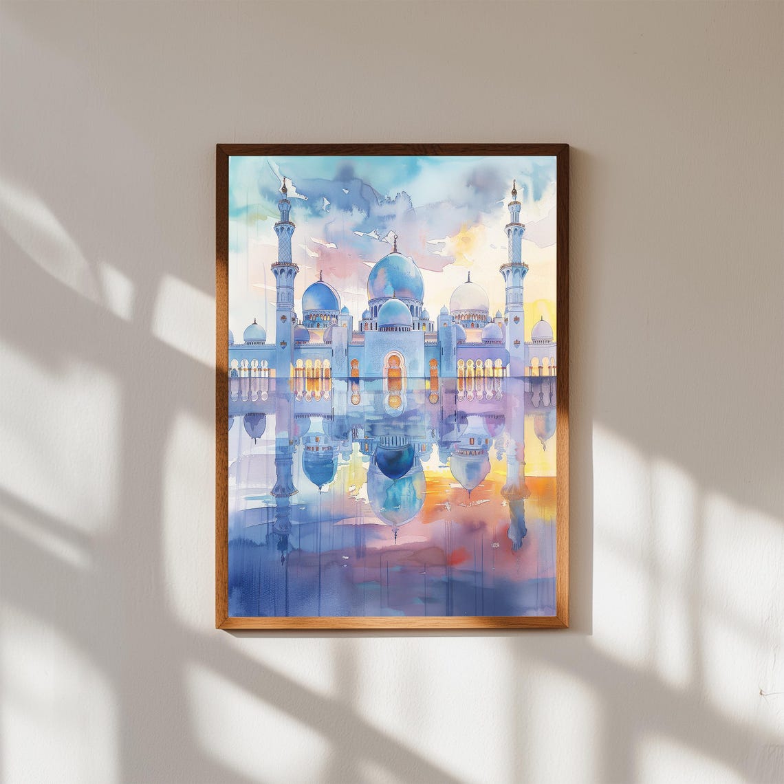 Sheikh Zayed Grand Mosque Abu Dhabi Watercolor Sunrise Poster