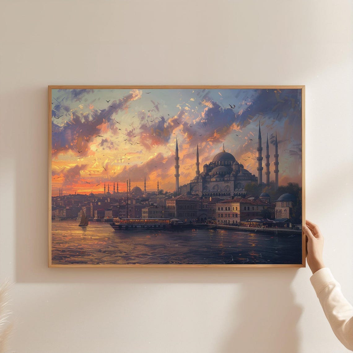 Istanbul Sunset Skyline Mosque Minarets Waterfront Cityscape Poster