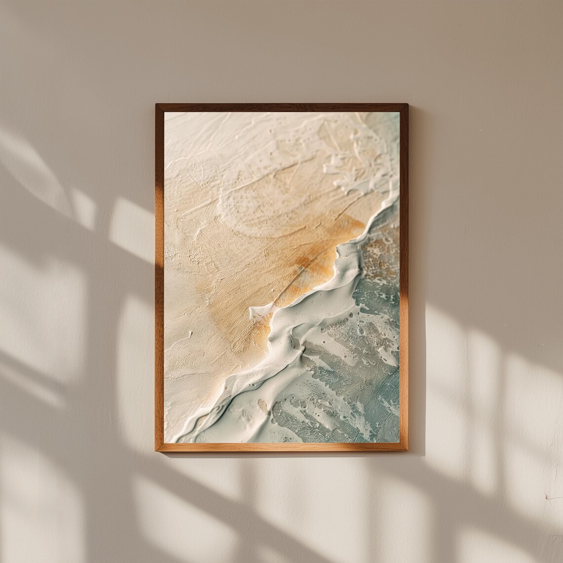 Abstract Coastal Beach Art Print Textured Ocean Waves Neutral Wall Decor