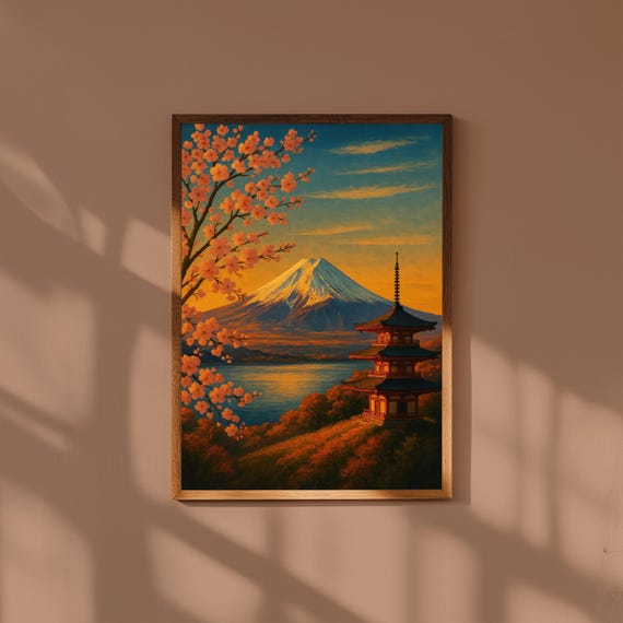 Mount Fuji Japan Painting Poster Japanese Landscape Wall Art Minimal Nature Print For Zen Home Decor