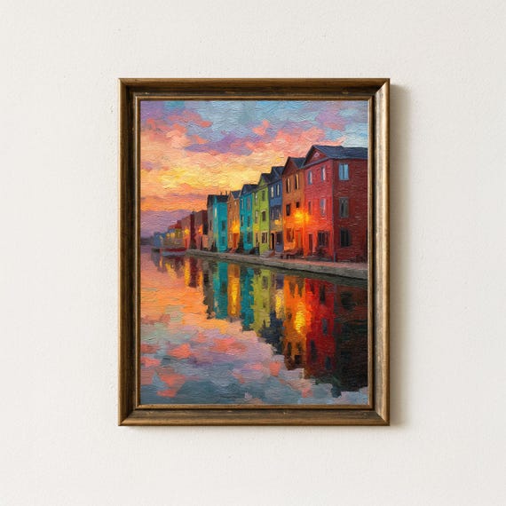 Jellybean Row Houses Art Print Newfoundland Sunset Oil Painting