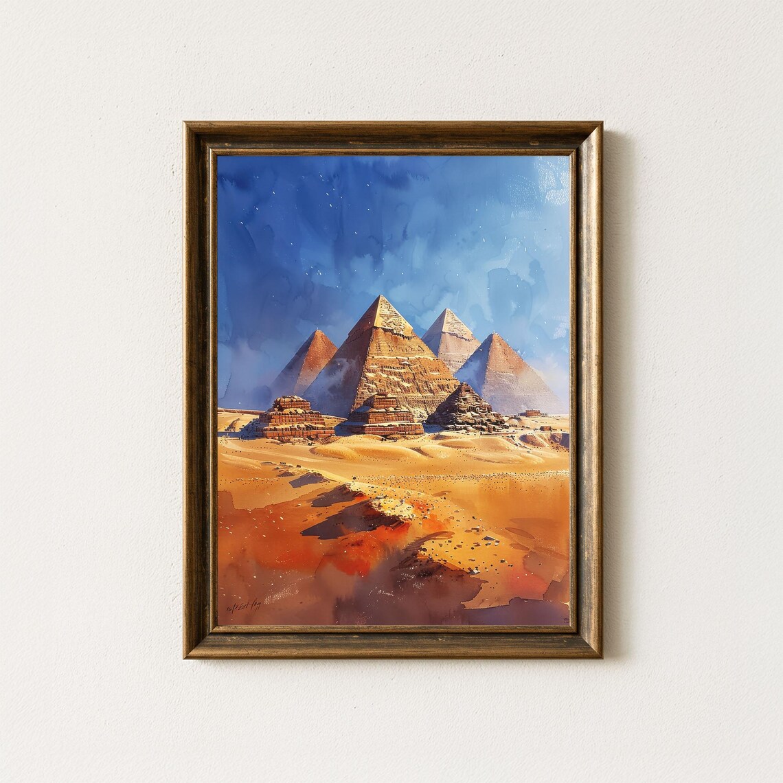 Pyramids of Giza Watercolor Painting Egyptian Desert Landscape Poster