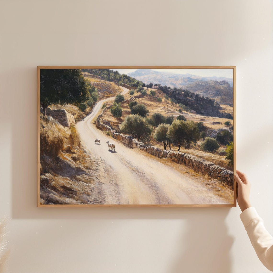 Spanish Countryside Goats Olive Hills Rustic Dirt Road Oil Poster