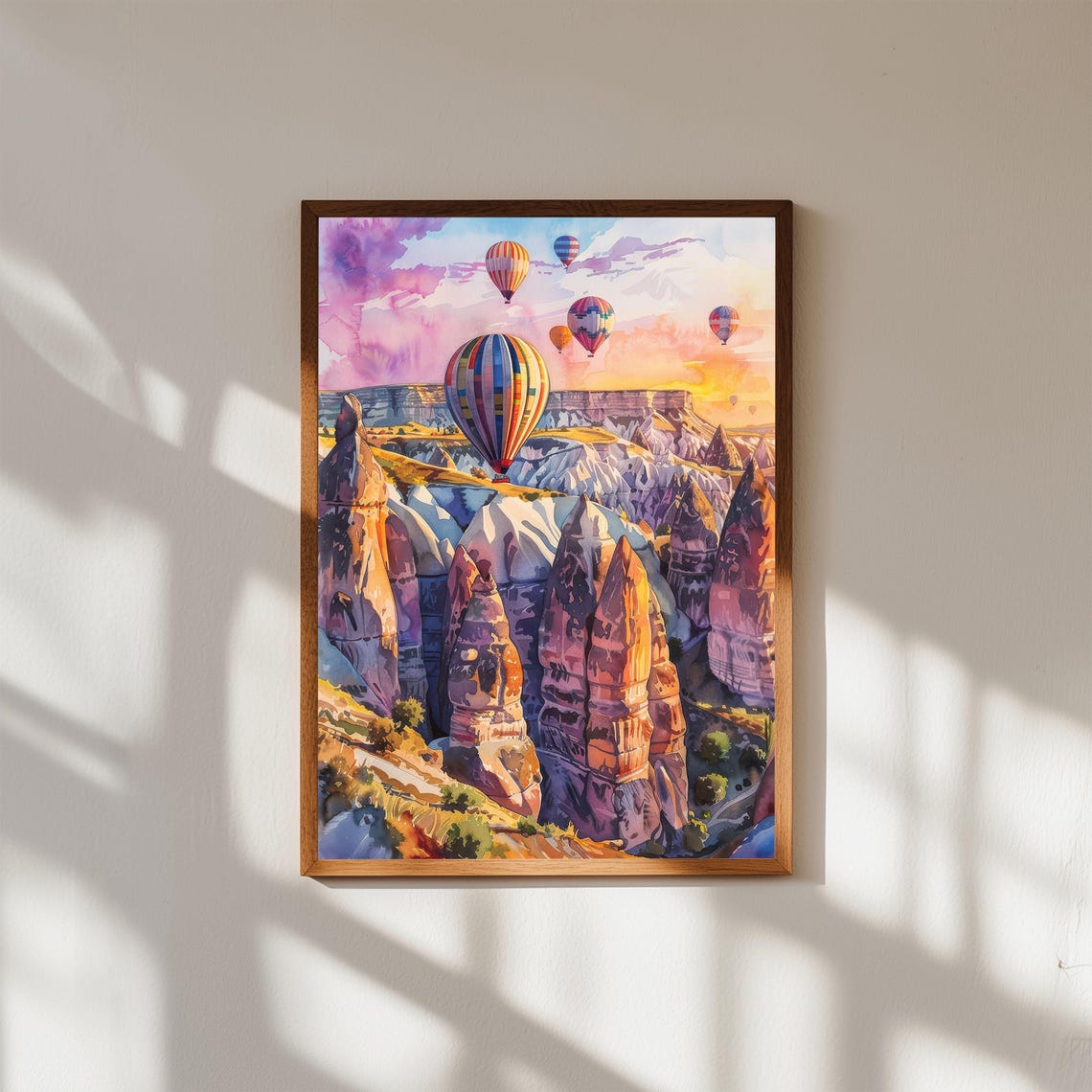 Cappadocia Turkey Hot Air Balloons Colorful Watercolor Art Poster