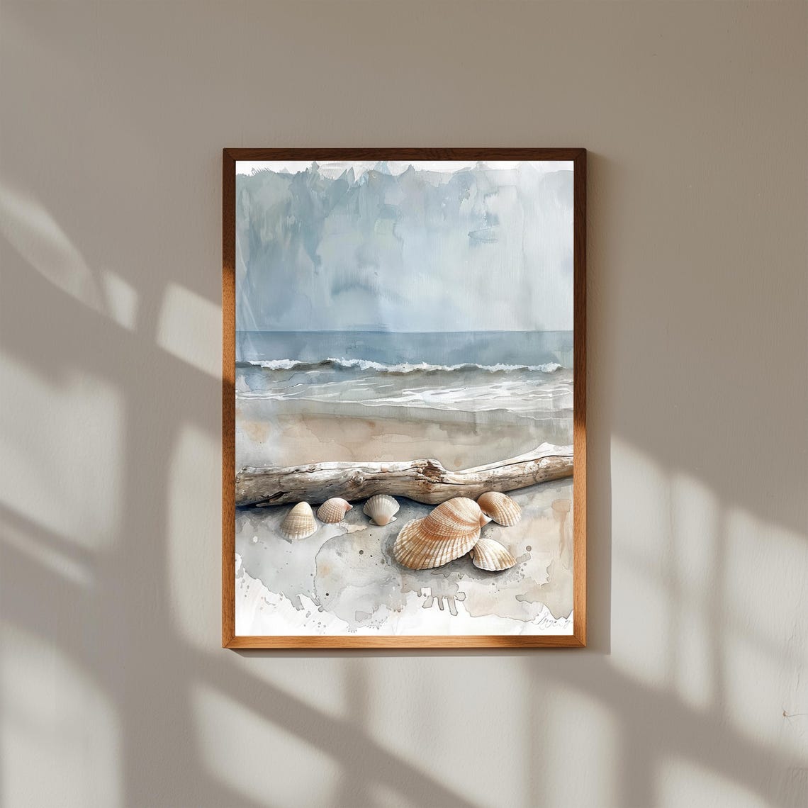 Driftwood Seashells Watercolor Beach Shore Ocean Seascape Print
