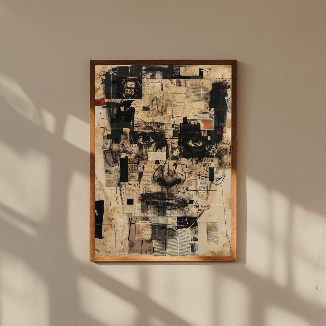Surreal Dada Face Collage Torn Paper Sepia Portrait Wall Art